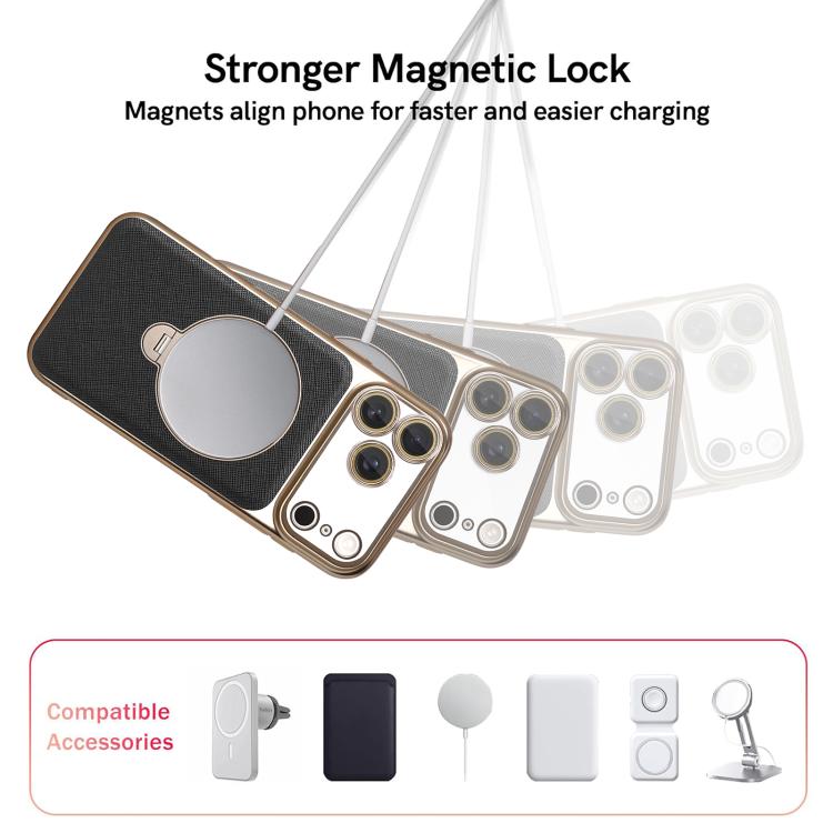 For iPhone 14 Gold Shield Magnetic Holder Lens Film Phone Case