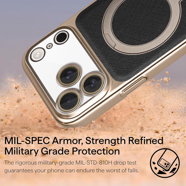 For iPhone 14 Gold Shield Magnetic Holder Lens Film Phone Case