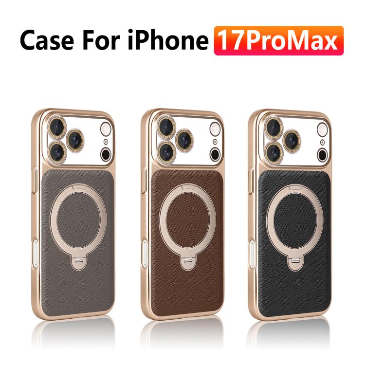 For iPhone 14 Pro Gold Shield Magnetic Holder Lens Film Phone Case