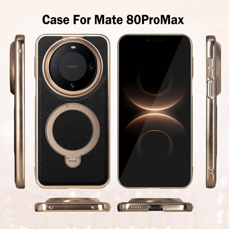 For Huawei Mate 60 Gold Shield Magnetic Holder Lens Film Phone Case