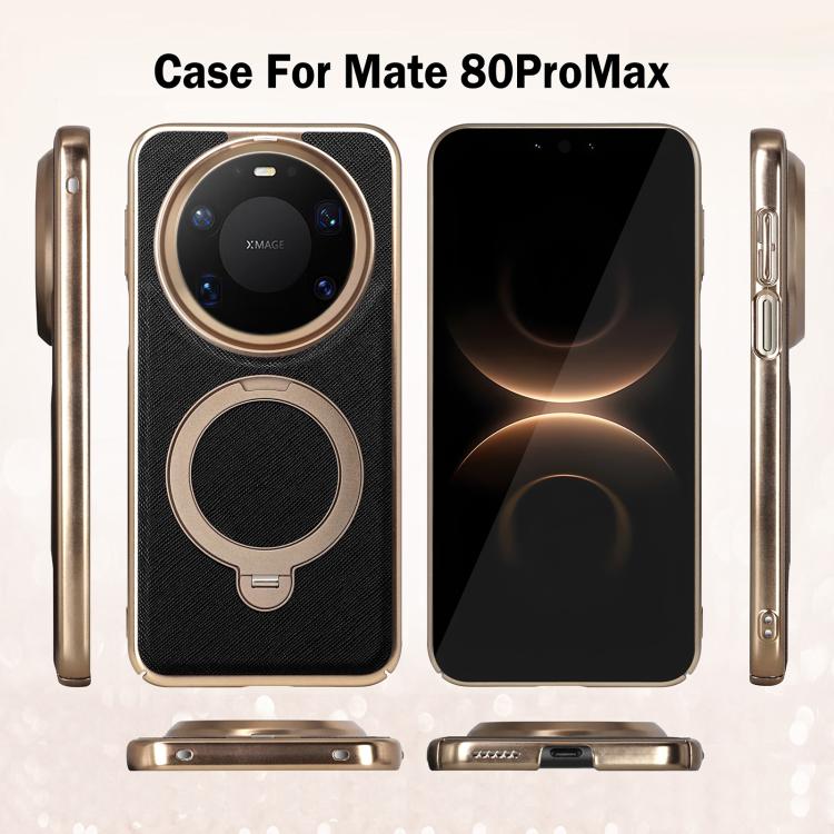 For Huawei Mate 80 Pro Gold Shield Magnetic Holder Lens Film Phone Case