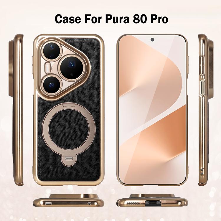 For Huawei Pura 80 Gold Shield Magnetic Holder Lens Film Phone Case