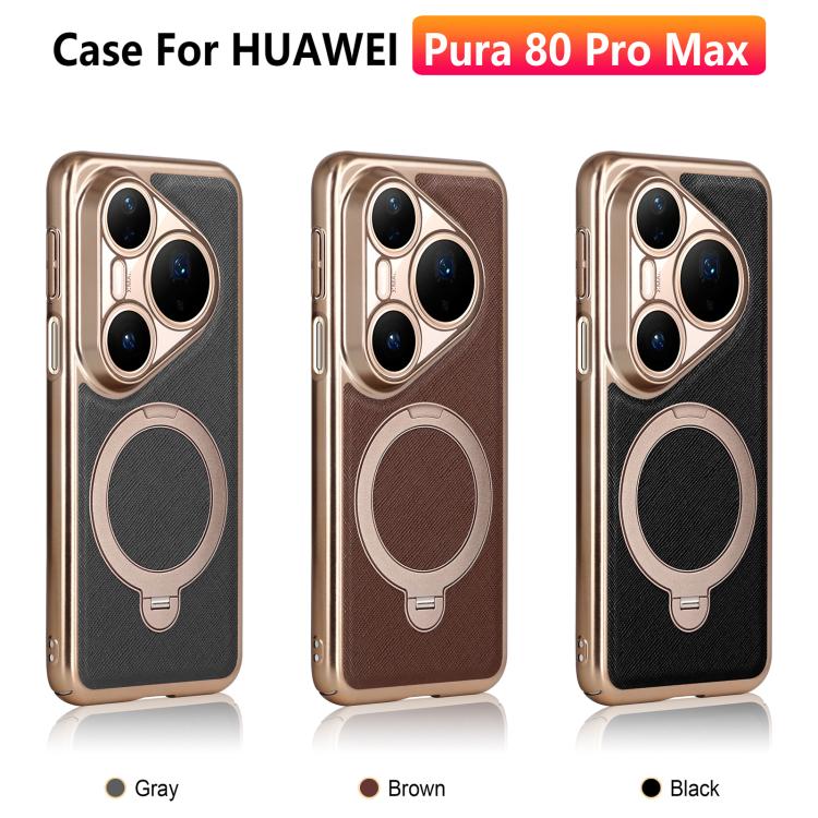 For Huawei Pura 80 Pro Gold Shield Magnetic Holder Lens Film Phone Case