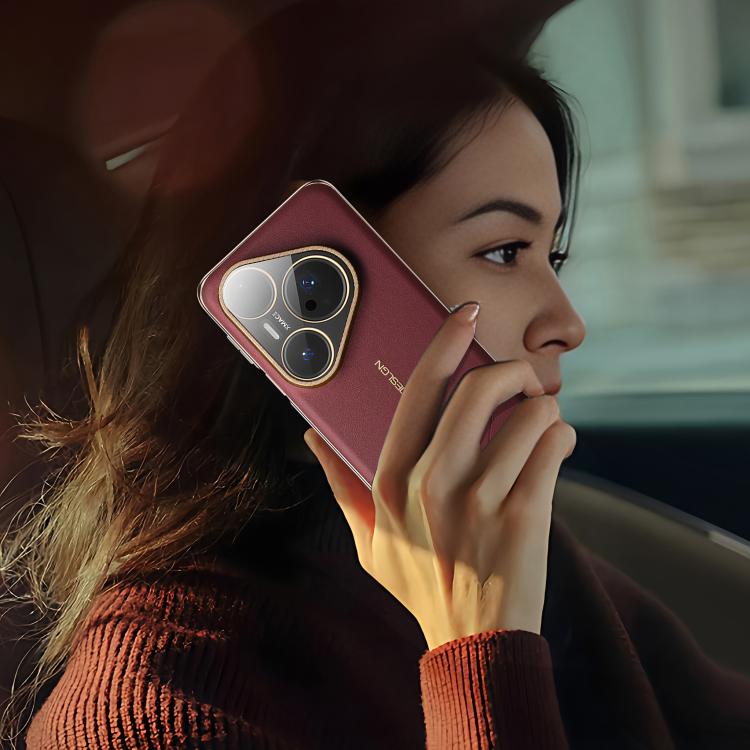 For Huawei Pura 70 Pro/70 Pro+ Electroplated Soft Frame Heat Dissipation Vegan Leather Shockproof Phone Case