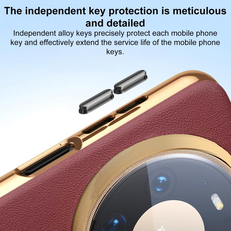 For Huawei Mate 60 Pro Electroplated Soft Frame Heat Dissipation Vegan Leather Shockproof Phone Case