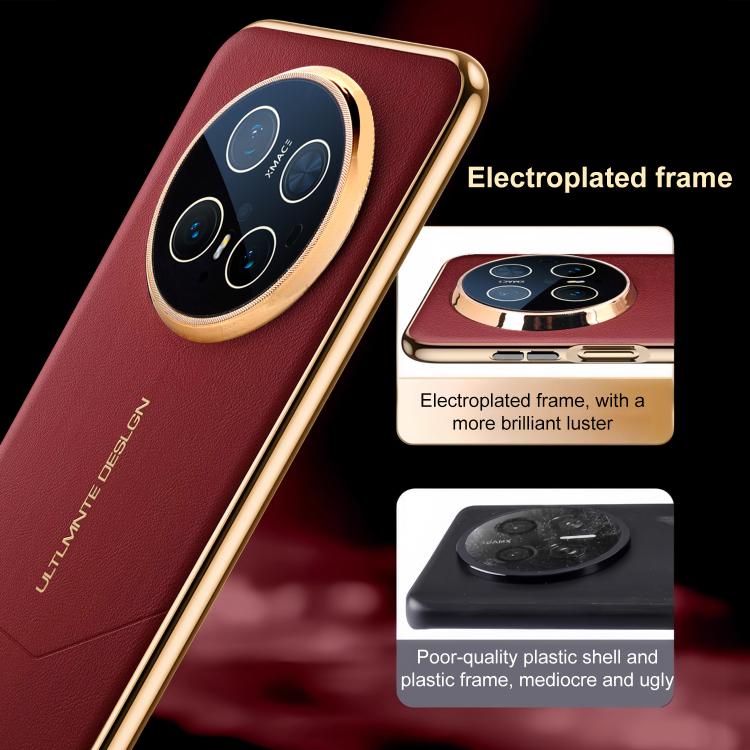 For Huawei Mate 70 Pro Electroplated Soft Frame Heat Dissipation Vegan Leather Shockproof Phone Case