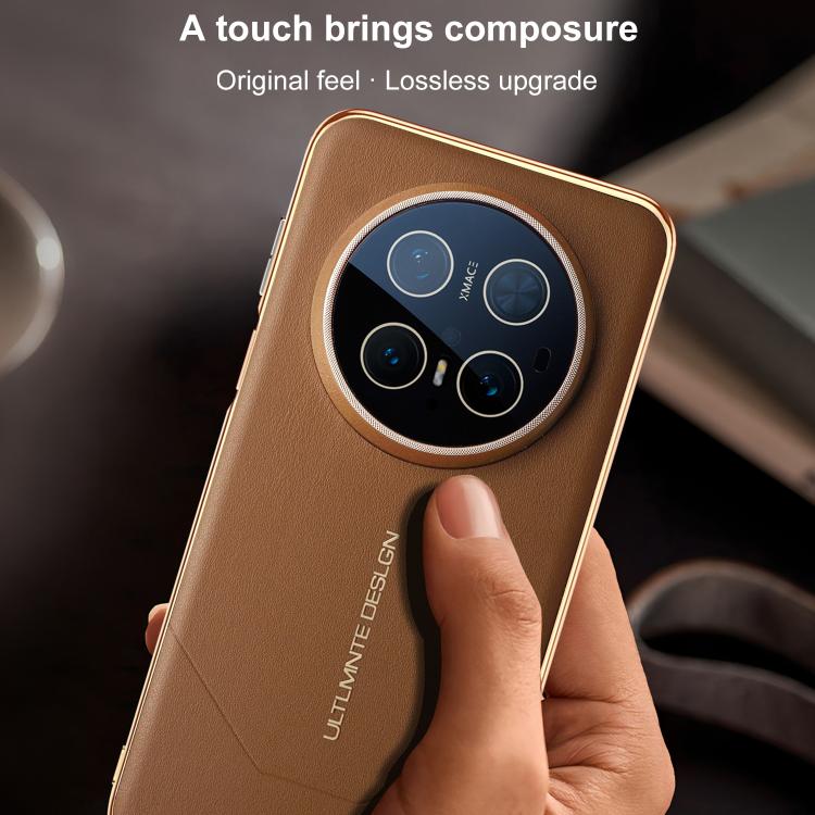 For Huawei Mate 70 Pro Electroplated Soft Frame Heat Dissipation Vegan Leather Shockproof Phone Case