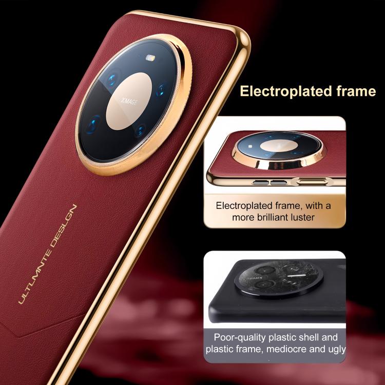 For Huawei Mate 80 Pro Electroplated Soft Frame Heat Dissipation Vegan Leather Shockproof Phone Case
