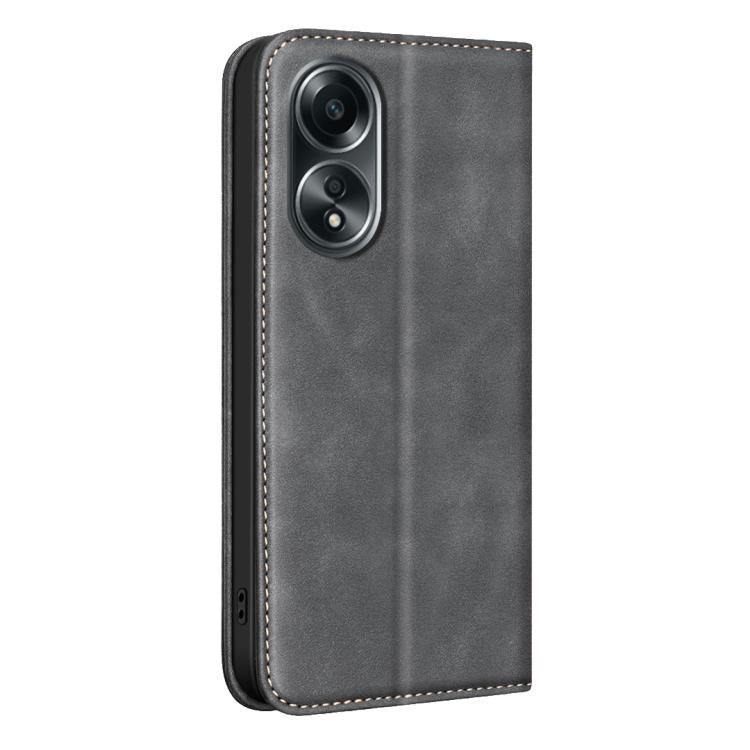 For OPPO A58 4G BINFEN COLOR Calfskin Texture Magnetic RFID Vegan Leather Phone Case