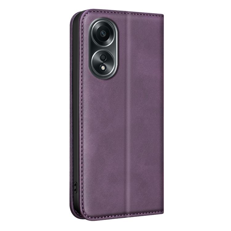 For OPPO A58 4G BINFEN COLOR Calfskin Texture Magnetic RFID Vegan Leather Phone Case