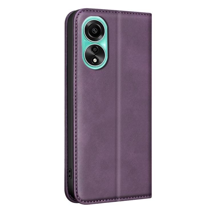 For OPPO A78 4G BINFEN COLOR Calfskin Texture Magnetic RFID Vegan Leather Phone Case