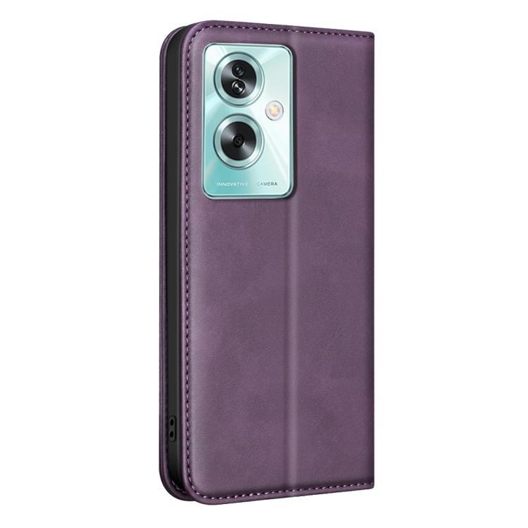 For OPPO A79 5G BINFEN COLOR Calfskin Texture Magnetic RFID Vegan Leather Phone Case