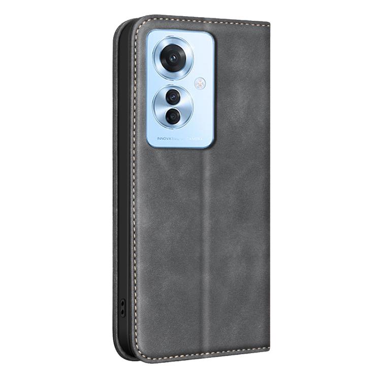For OPPO Reno11 F BINFEN COLOR Calfskin Texture Magnetic RFID Vegan Leather Phone Case