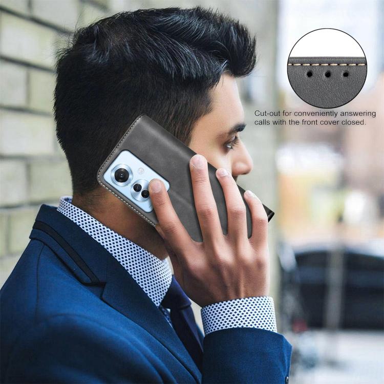 For OPPO Reno11 F BINFEN COLOR Calfskin Texture Magnetic RFID Vegan Leather Phone Case