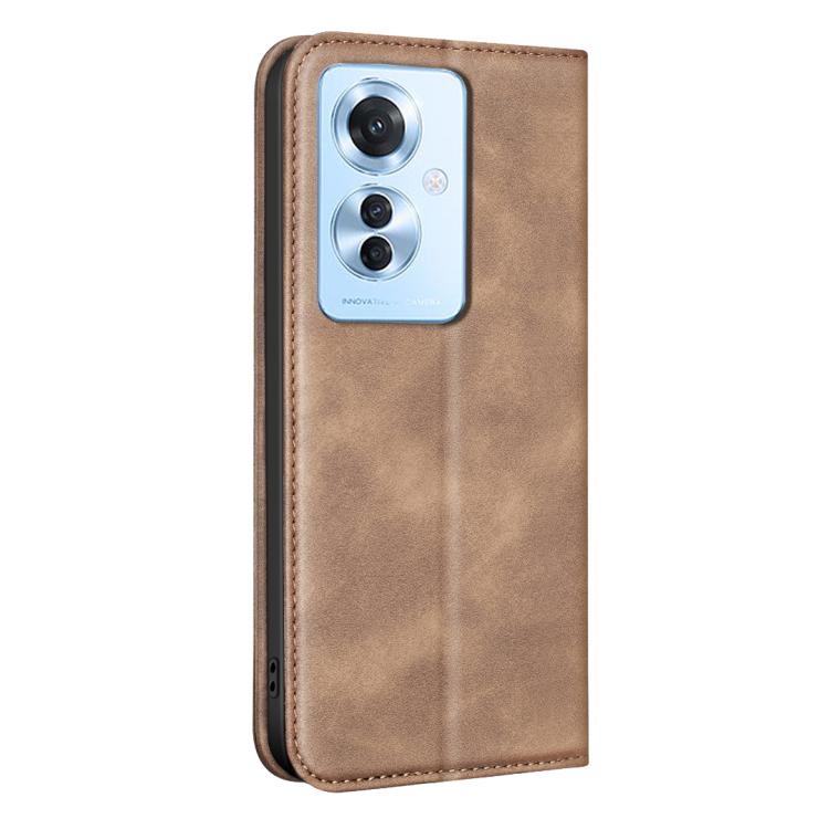 For OPPO Reno11 F BINFEN COLOR Calfskin Texture Magnetic RFID Vegan Leather Phone Case
