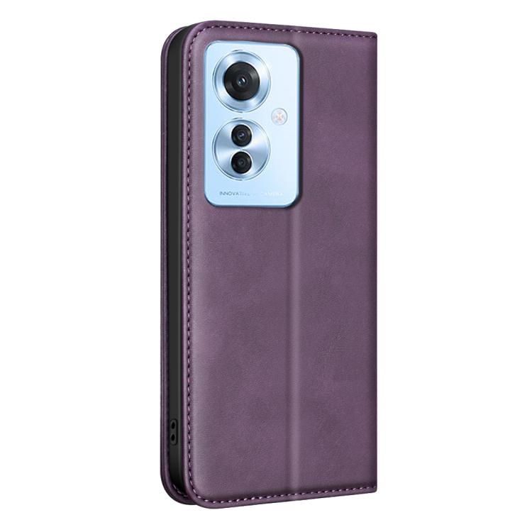 For OPPO Reno11 F BINFEN COLOR Calfskin Texture Magnetic RFID Vegan Leather Phone Case