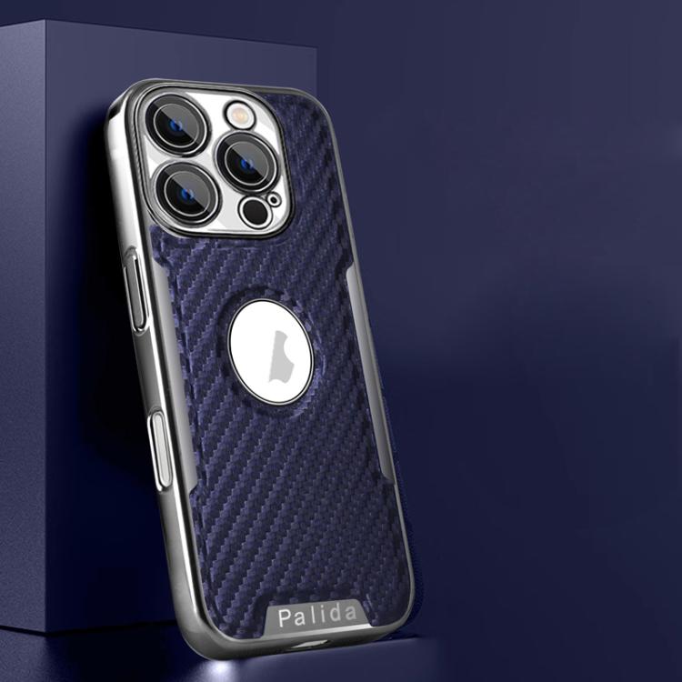 For iPhone 16 Pro Max Palida Y7 Electroplated Carbon Fiber Texture Lens Film Phone Case