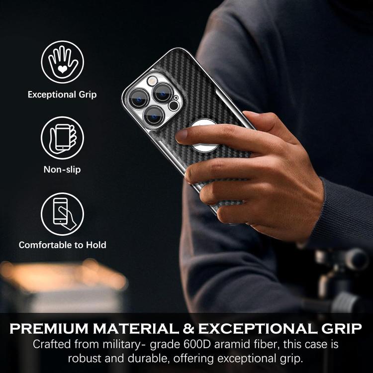 For iPhone 15 Pro Max Palida Y7 Electroplated Carbon Fiber Texture Lens Film Phone Case