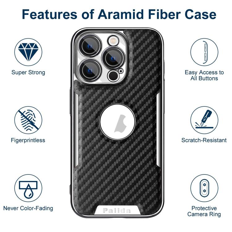 For iPhone 16 Pro Max Palida Y7 Electroplated Carbon Fiber Texture Lens Film Phone Case