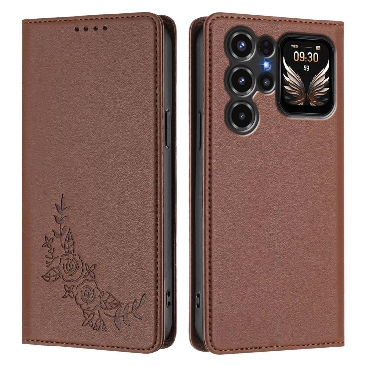 For Oukitel C68 Plus Peony Embossed Magnetic RFID Vegan Leather Phone Case