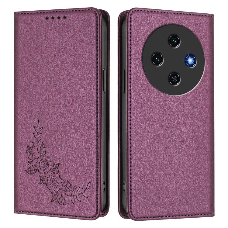 For Oukitel C5 4G  Peony Embossed Magnetic RFID Vegan Leather Phone Case