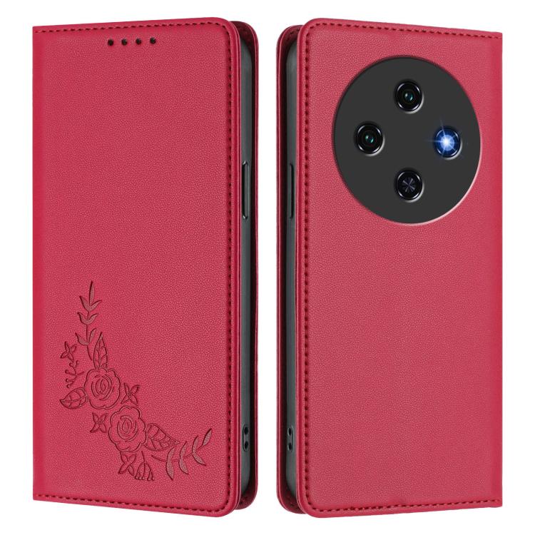 For Oukitel C5 4G  Peony Embossed Magnetic RFID Vegan Leather Phone Case