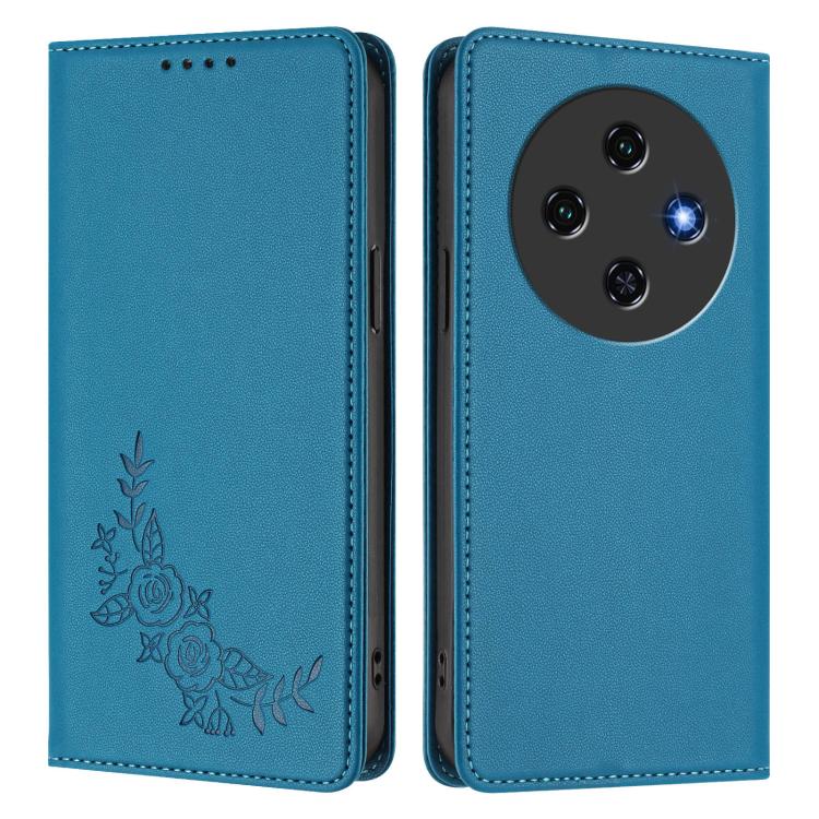 For Oukitel C5 4G  Peony Embossed Magnetic RFID Vegan Leather Phone Case