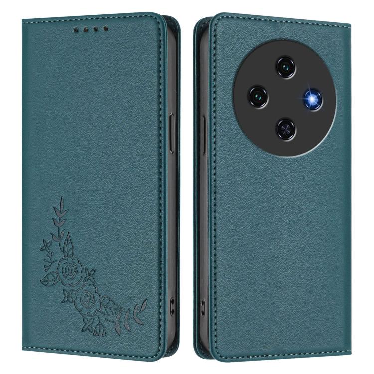 For Oukitel C5 4G  Peony Embossed Magnetic RFID Vegan Leather Phone Case
