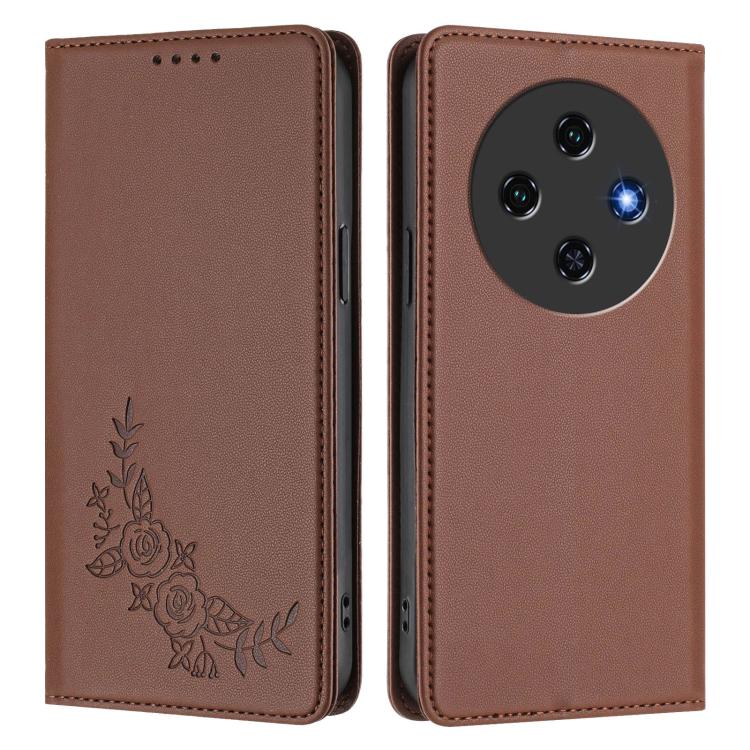 For Oukitel C5 4G  Peony Embossed Magnetic RFID Vegan Leather Phone Case