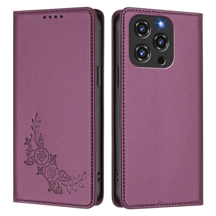 For Oukitel C3 4G 2025 Peony Embossed Magnetic RFID Vegan Leather Phone Case