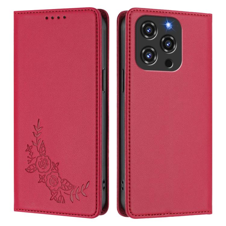 For Oukitel C3 4G 2025 Peony Embossed Magnetic RFID Vegan Leather Phone Case