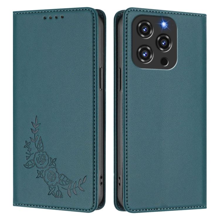 For Oukitel C3 4G 2025 Peony Embossed Magnetic RFID Vegan Leather Phone Case