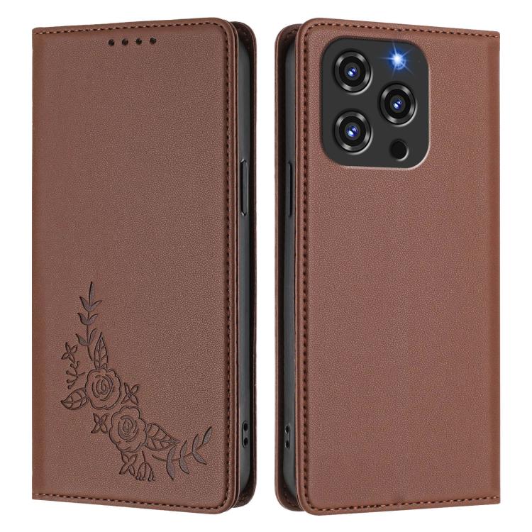 For Oukitel C3 4G 2025 Peony Embossed Magnetic RFID Vegan Leather Phone Case