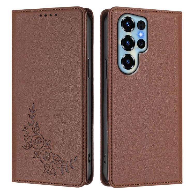 For Oukitel C68 Peony Embossed Magnetic RFID Vegan Leather Phone Case