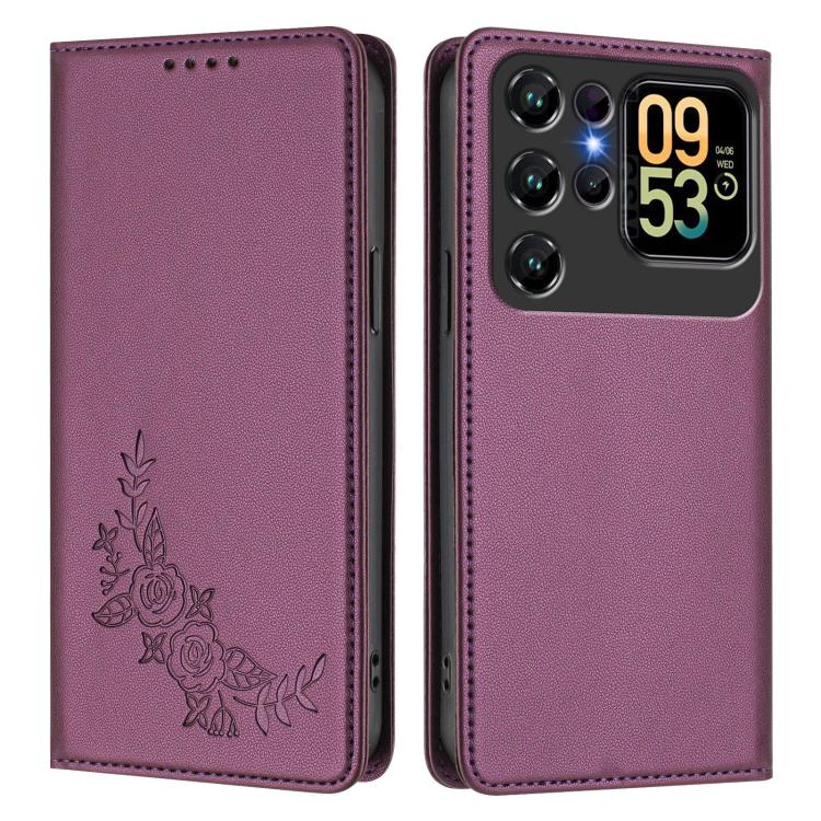 For Oukitel C62 / C62 Pro Peony Embossed Magnetic RFID Vegan Leather Phone Case