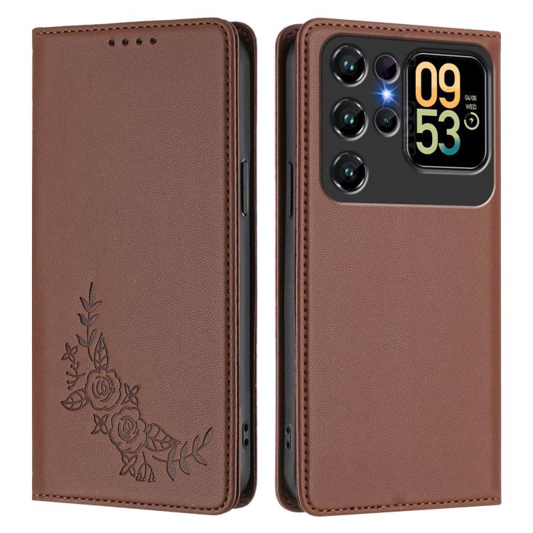For Oukitel C62 / C62 Pro Peony Embossed Magnetic RFID Vegan Leather Phone Case