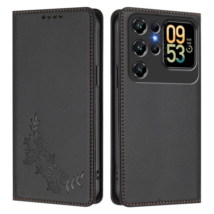 For Oukitel C62 / C62 Pro Peony Embossed Magnetic RFID Vegan Leather Phone Case