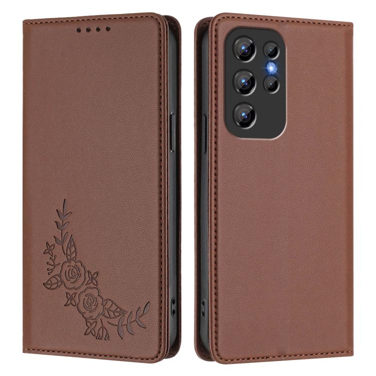 For Oukitel C1 / C1 Pro Peony Embossed Magnetic RFID Vegan Leather Phone Case