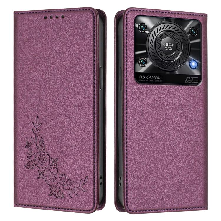 For Oukitel C60 Peony Embossed Magnetic RFID Vegan Leather Phone Case