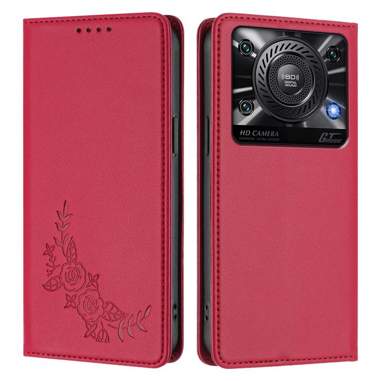 For Oukitel C60 Peony Embossed Magnetic RFID Vegan Leather Phone Case