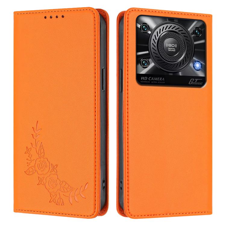 For Oukitel C60 Peony Embossed Magnetic RFID Vegan Leather Phone Case