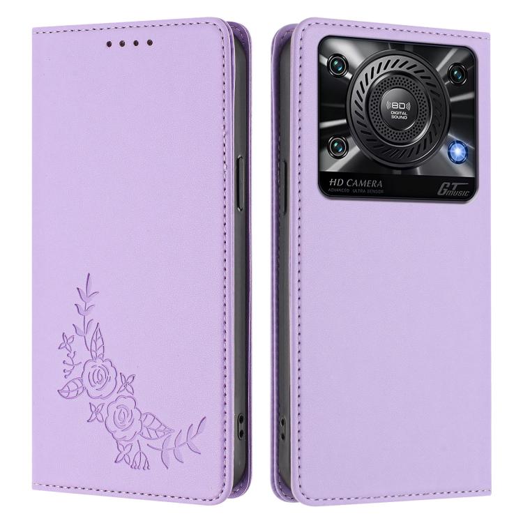 For Oukitel C60 Peony Embossed Magnetic RFID Vegan Leather Phone Case