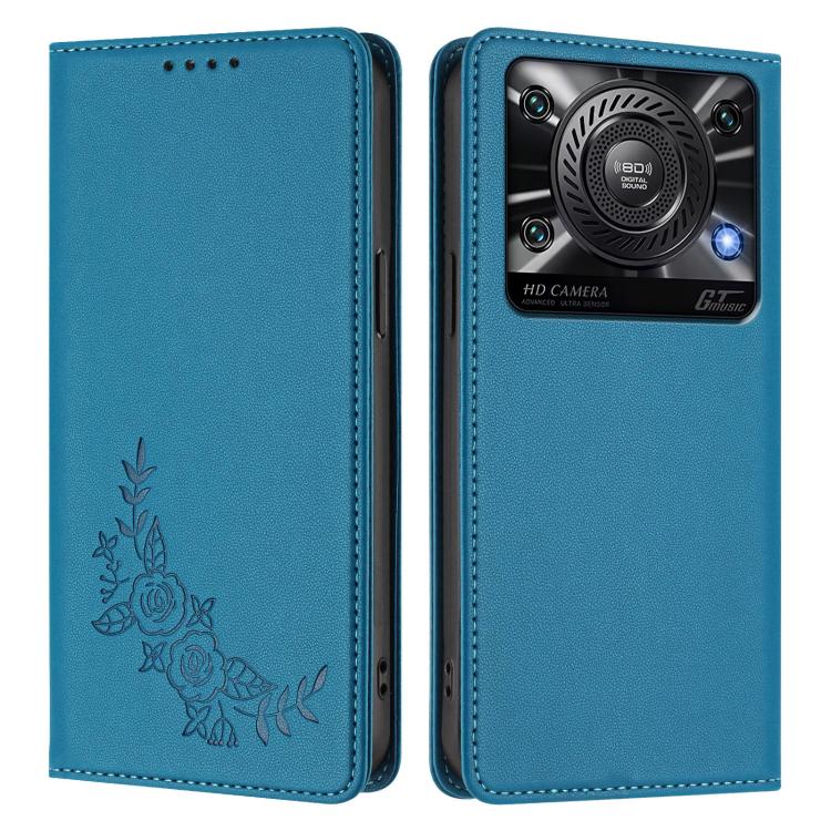 For Oukitel C60 Peony Embossed Magnetic RFID Vegan Leather Phone Case