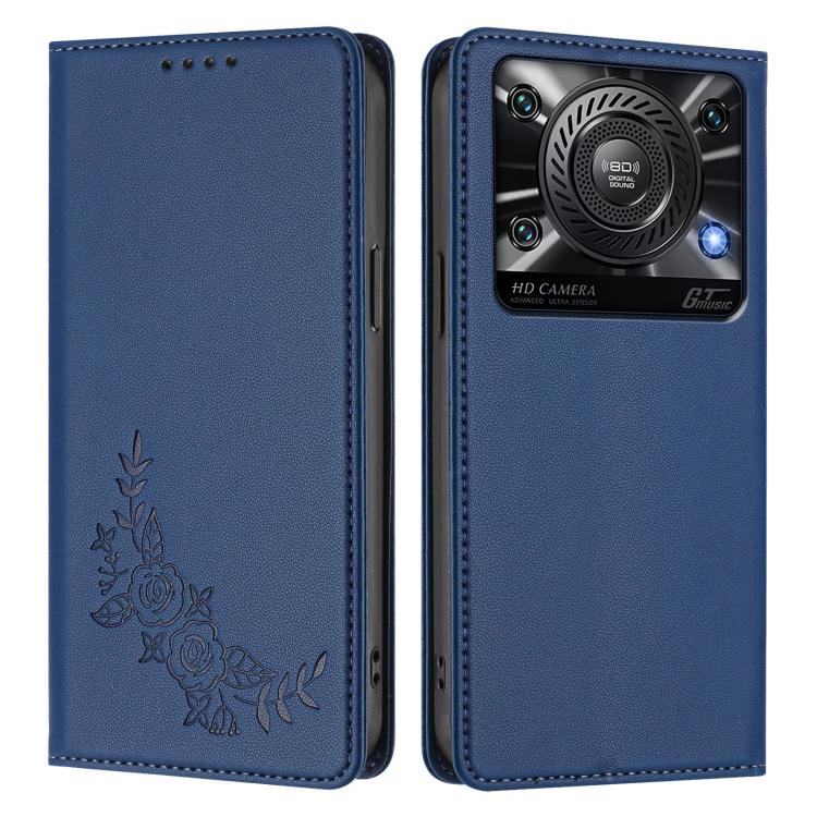 For Oukitel C60 Peony Embossed Magnetic RFID Vegan Leather Phone Case