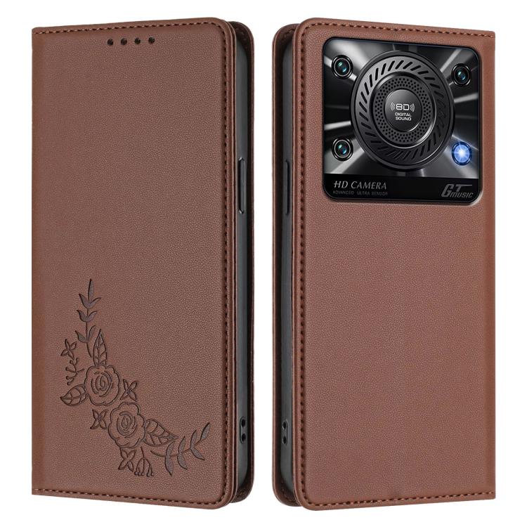 For Oukitel C60 Peony Embossed Magnetic RFID Vegan Leather Phone Case