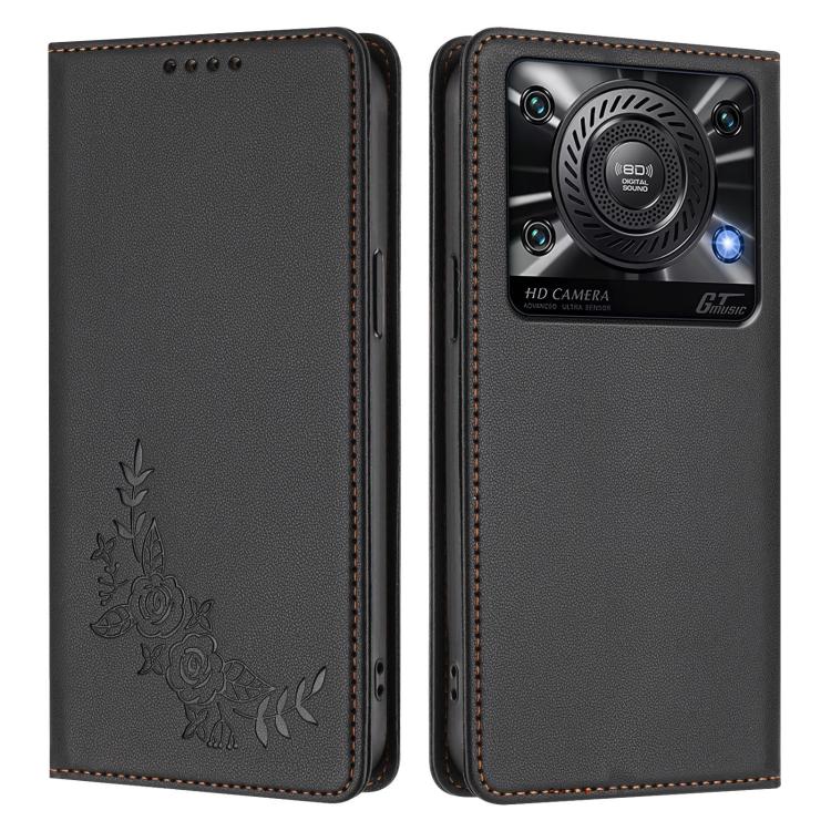 For Oukitel C60 Peony Embossed Magnetic RFID Vegan Leather Phone Case