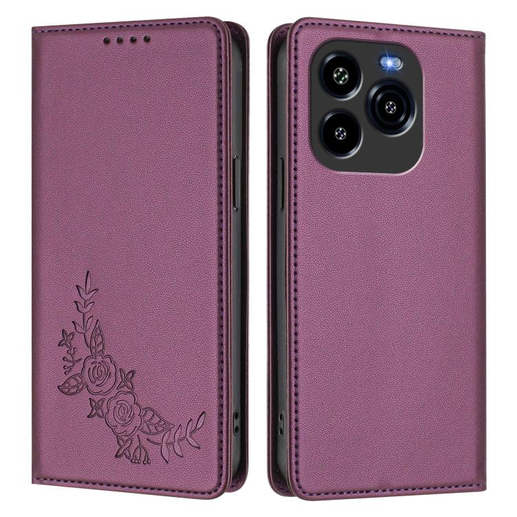 For Oukitel C65 / C65 Pro Peony Embossed Magnetic RFID Vegan Leather Phone Case