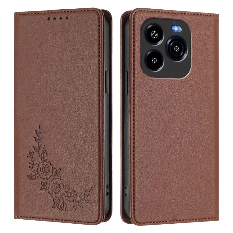 For Oukitel C65 / C65 Pro Peony Embossed Magnetic RFID Vegan Leather Phone Case