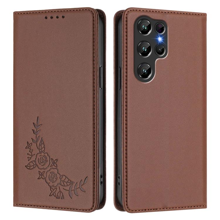For Oukitel C61 /  C61 PRO Peony Embossed Magnetic RFID Vegan Leather Phone Case