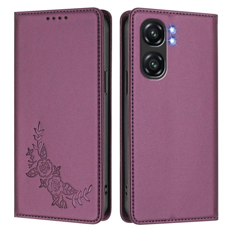 For Oukitel C58 / C58 Pro Peony Embossed Magnetic RFID Vegan Leather Phone Case